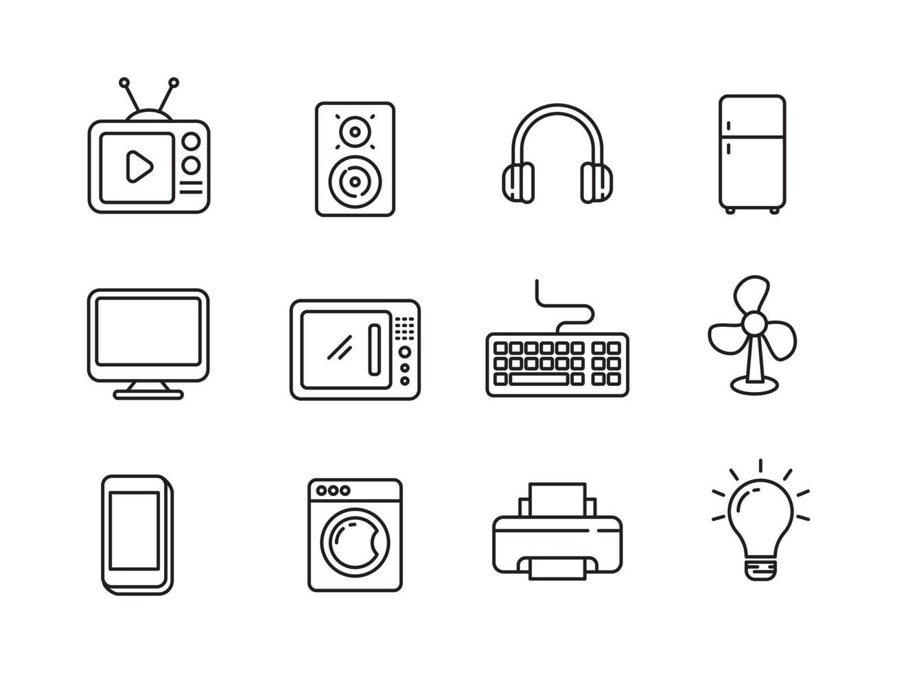 ensemble d'appareils ménagers et d'icônes électroniques dans un style linéaire isolé sur fond blanc vecteur