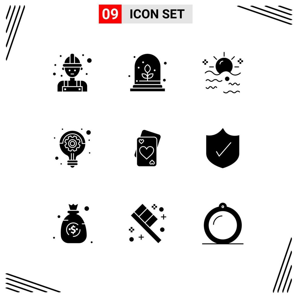 interface utilisateur pack de 9 glyphes solides de base d'idée d'amour stratégie de ciel éléments de conception vectoriels modifiables vecteur