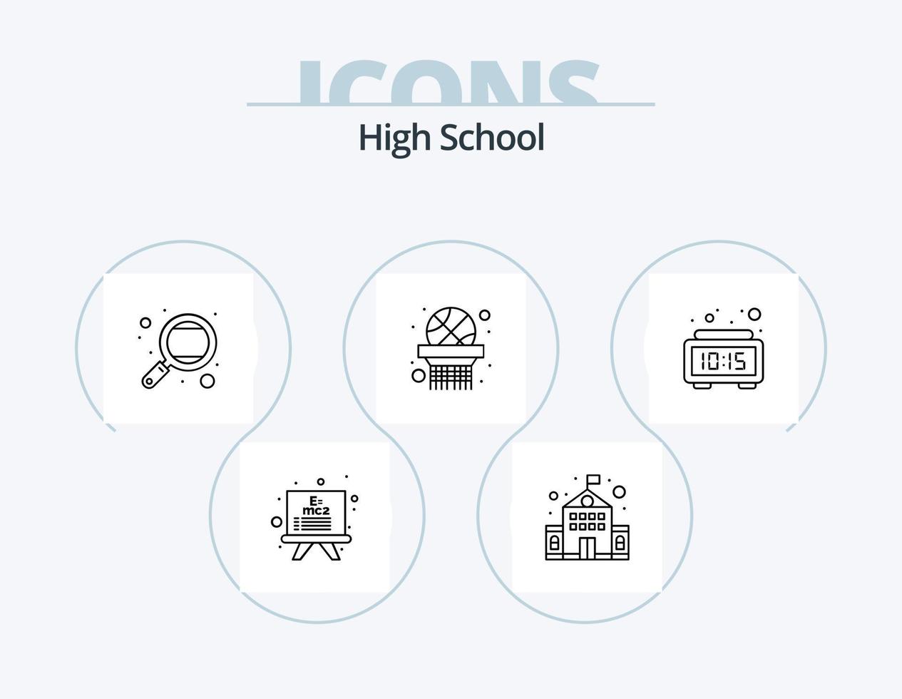 pack d'icônes de ligne de lycée 5 conception d'icônes. présentation. dessin. éducation. crayons. boîte vecteur