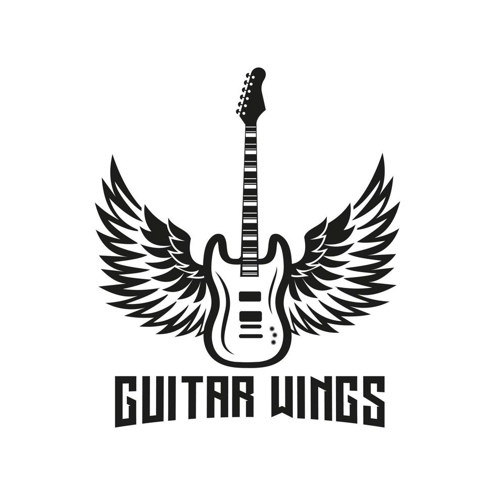 conception de guitare d'inspiration rétro vintage avec des ailes, image vectorielle de conception de logo, peut être utilisée pour le magasin de musique, instruments de musique vecteur