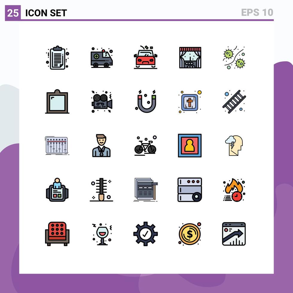 25 interface utilisateur ligne remplie pack de couleurs plates de signes et symboles modernes de germes plasmatiques danger bactérie ville éléments de conception vectoriels modifiables vecteur
