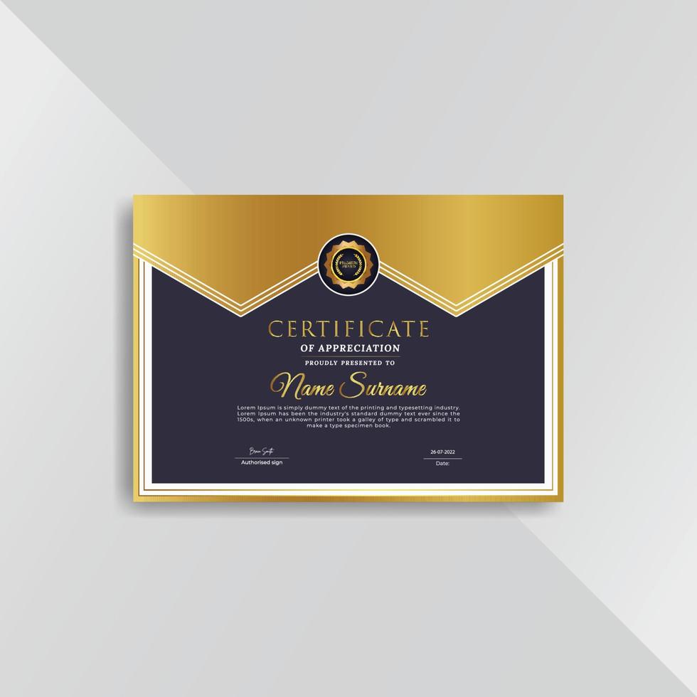 modèle de certificat professionnel et premium avec des formes géométriques dorées vecteur