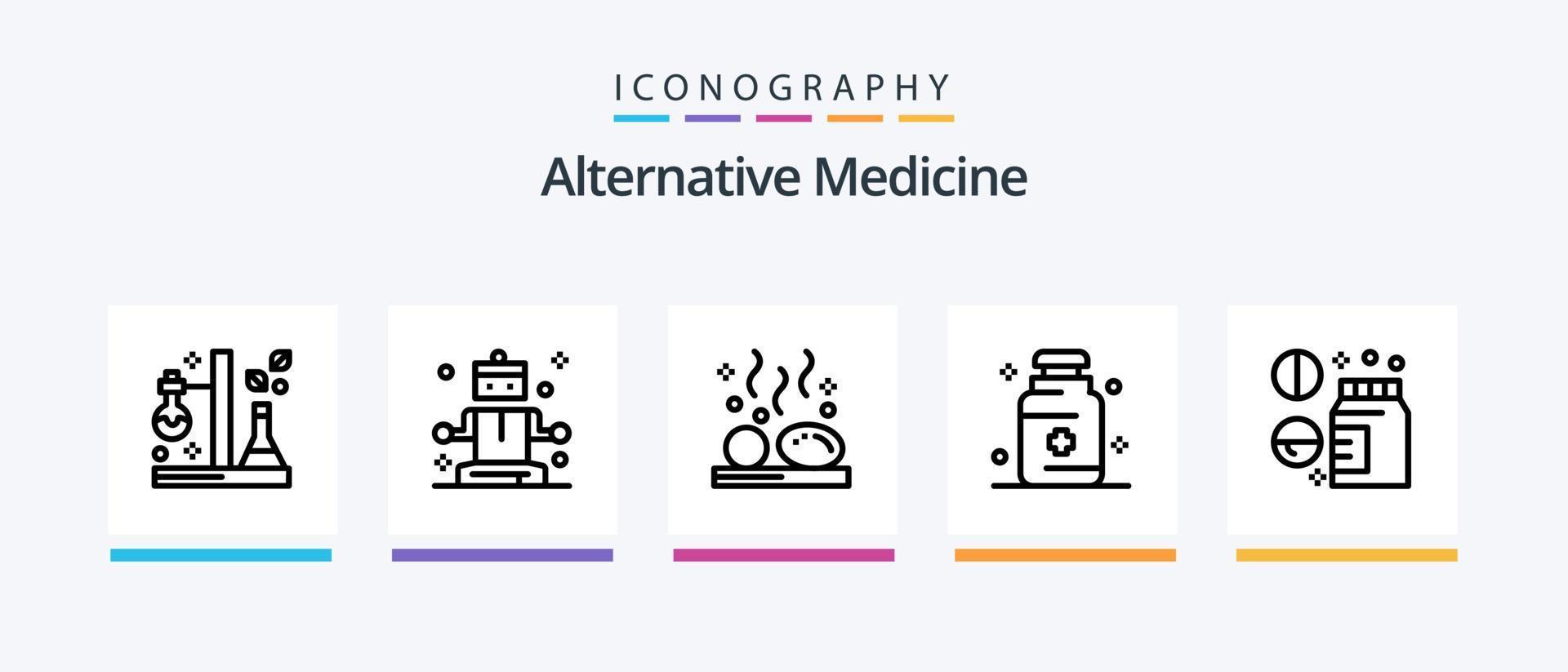 médecine alternative ligne 5 pack d'icônes, y compris la médecine. poumons. savon. hôpital. soin de la peau. conception d'icônes créatives vecteur