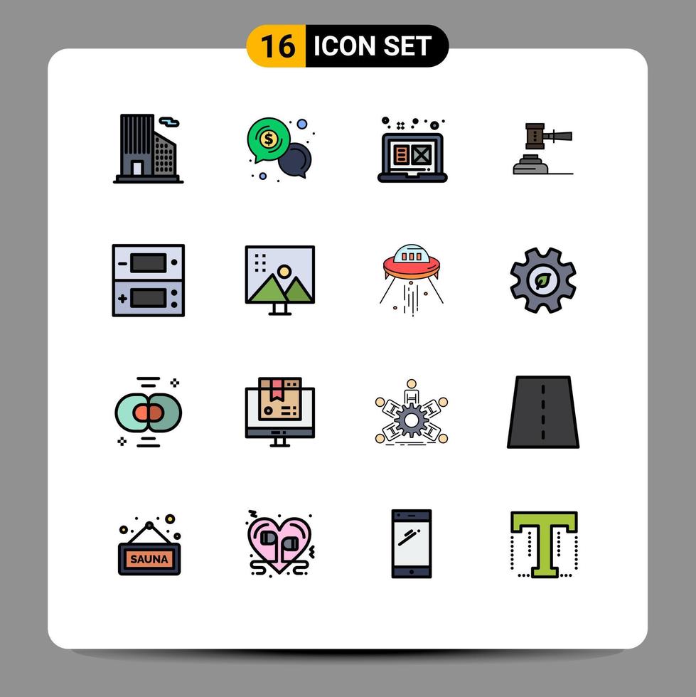 ensemble de 16 lignes vectorielles remplies de couleur plate sur la grille pour la loi sur les enchères de conception de cour de marteau éléments de conception vectoriels créatifs modifiables vecteur