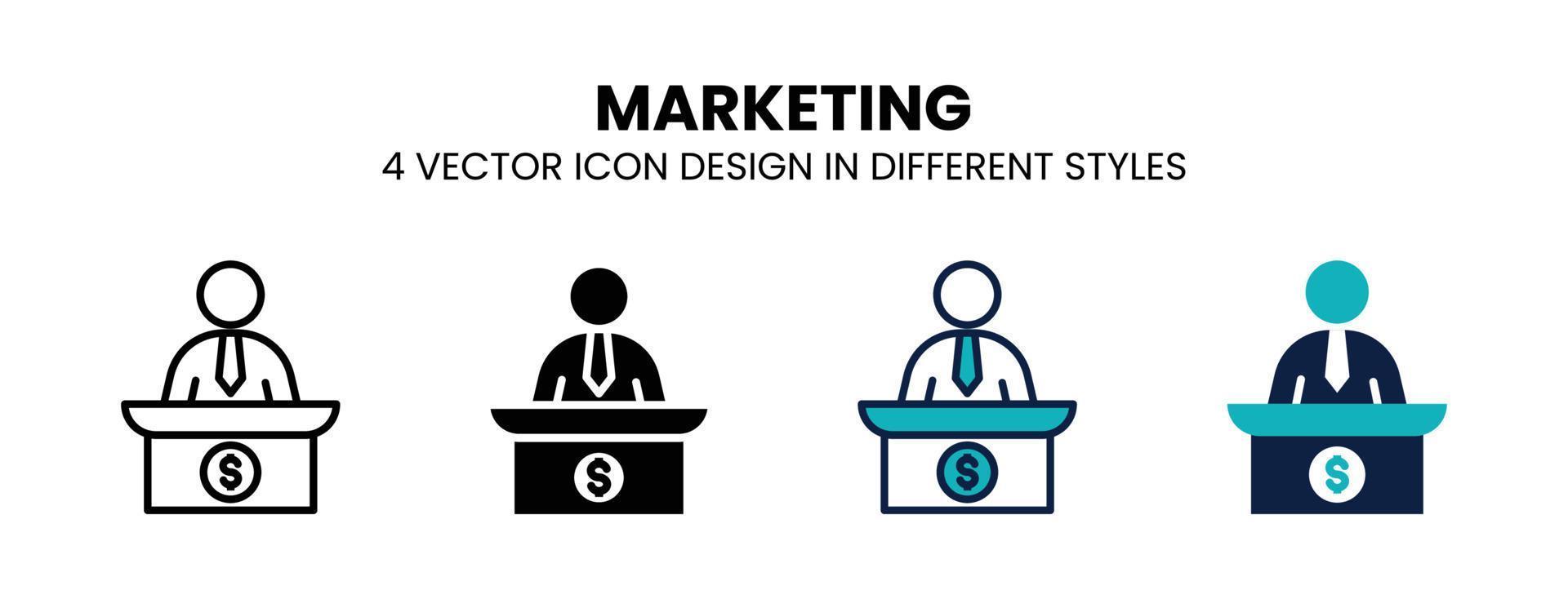 icône de marketing dans le contour, la ligne mince, le style solide, rempli et plat. l'illustration vectorielle de deux icônes vectorielles marketing colorées et noires peut être utilisée pour le mobile, l'interface utilisateur, le web vecteur