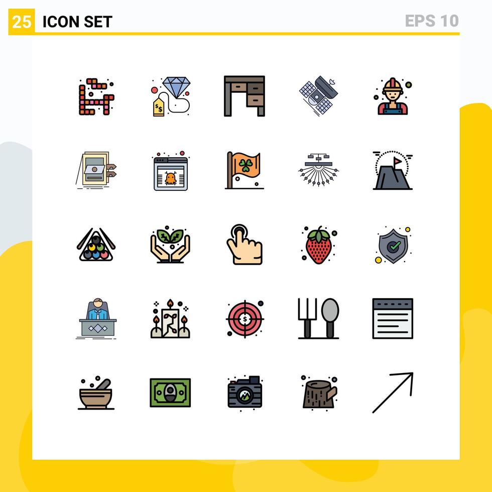 25 interface utilisateur ligne remplie pack de couleurs plates de signes et symboles modernes du bureau de télécommunication du travail diffusion par satellite éléments de conception vectoriels modifiables vecteur