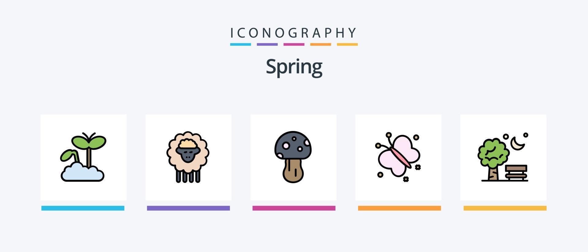 ligne de printemps remplie de 5 packs d'icônes comprenant la nature. printemps. animal. Date. calendrier. conception d'icônes créatives vecteur