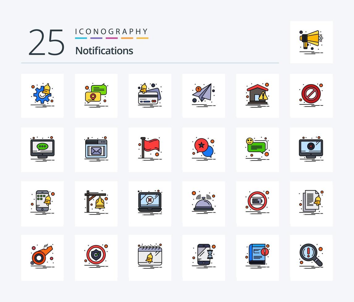 Notifications Pack d'icônes remplies de 25 lignes, y compris la maison. notification. carte. commercialisation. e-mail vecteur