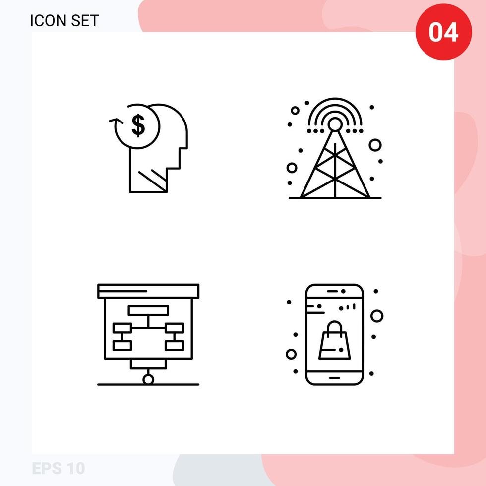 ensemble de 4 symboles d'icônes d'interface utilisateur modernes signes pour l'employé de la tour de compte diffusant des éléments de conception vectoriels modifiables graphiques vecteur