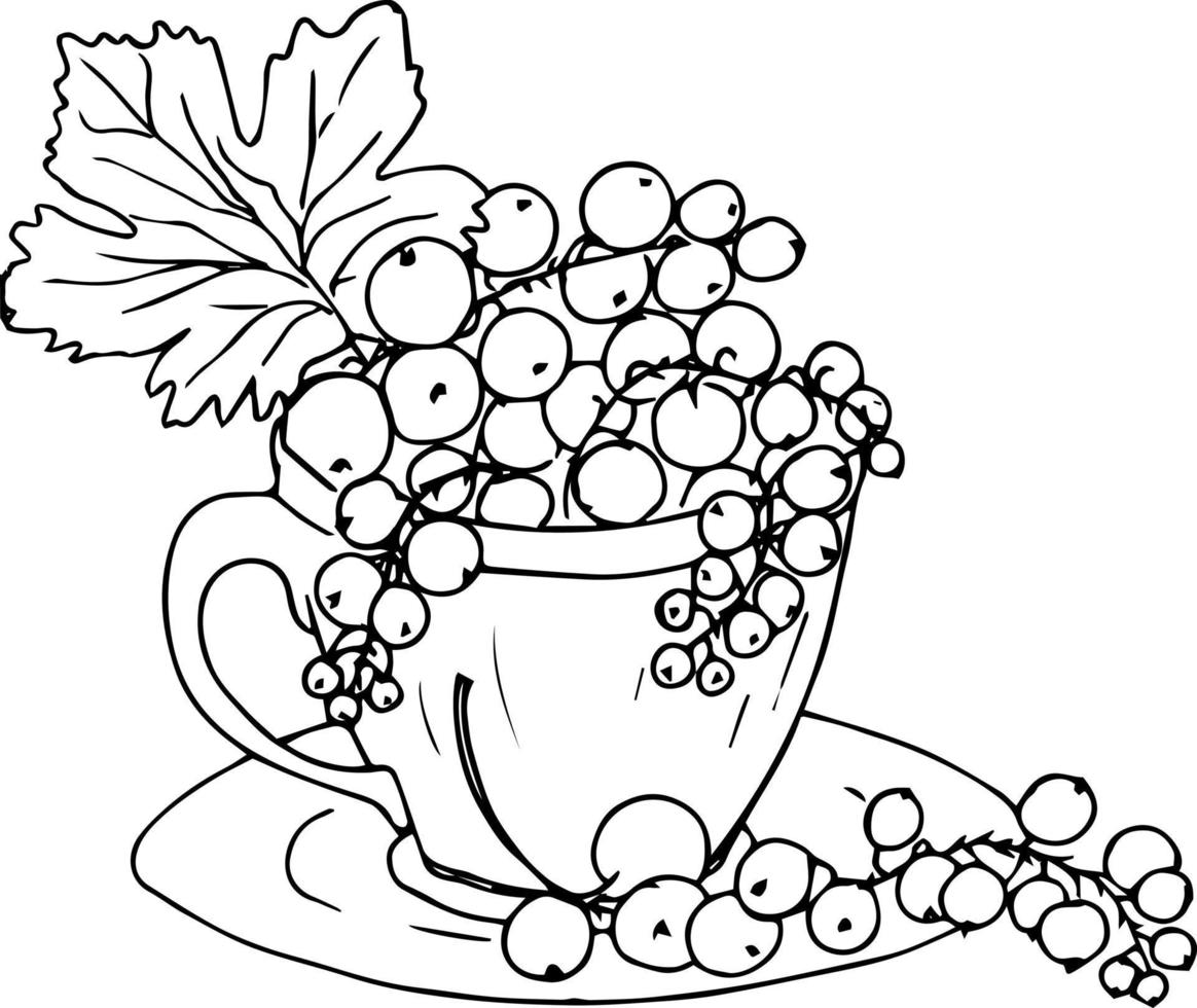 baies dans un panier. fraises, groseilles, framboises. illustration de doodle, livre de coloriage pour adultes et enfants. vecteur