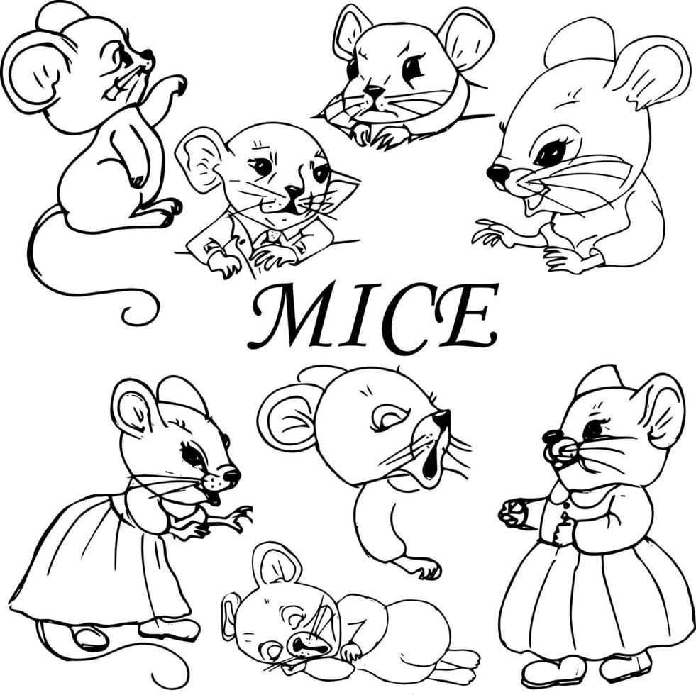 une souris avec des roughs et des fleurs. livre de coloriage d'illustration pour enfants de style doodle. vecteur