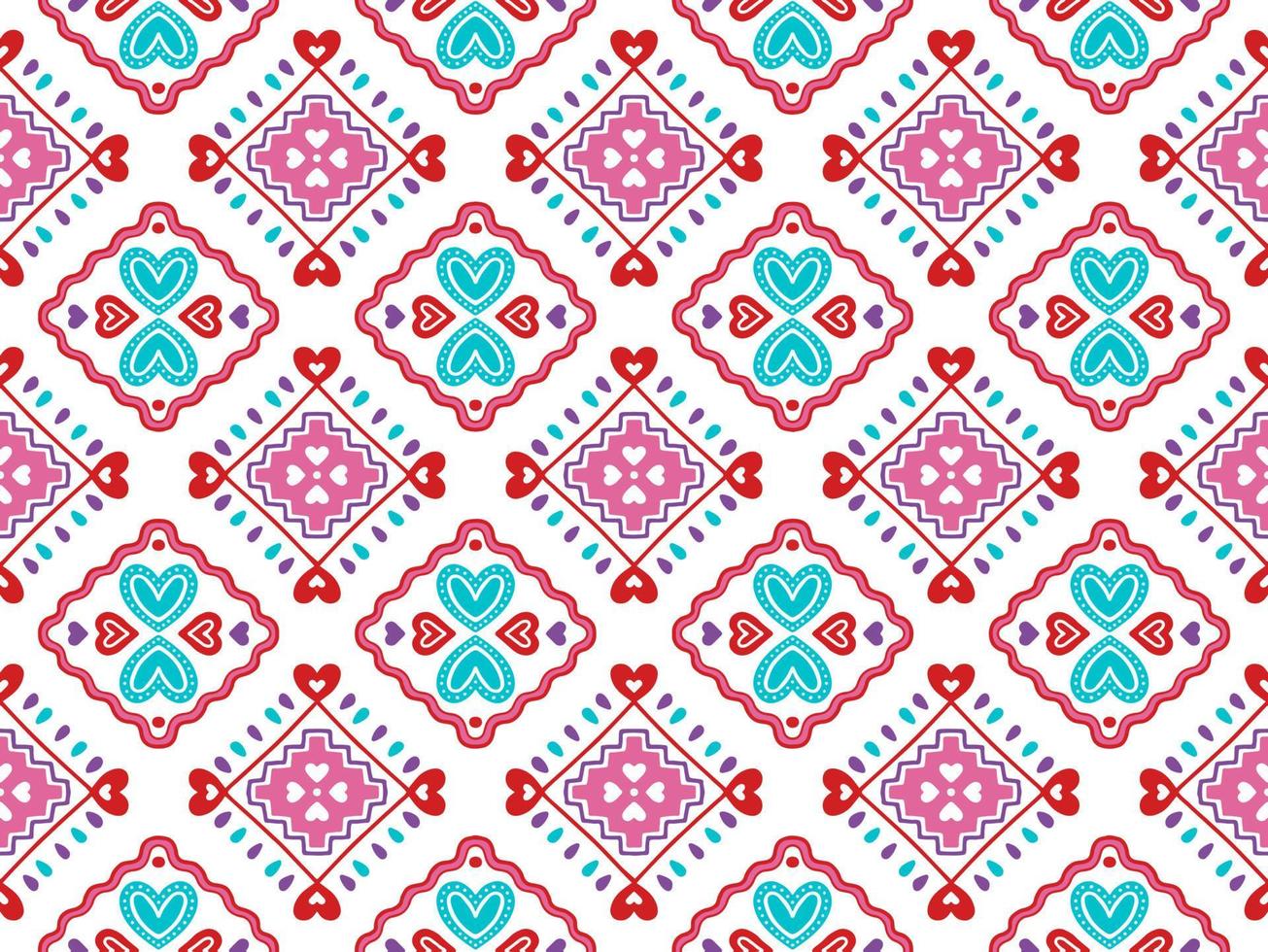 Ethnique abstrait fond mignon saint valentin amour coeur rose motif géométrique tribal ikat folk oriental natif motif traditionnel conception tapis papier peint vêtements tissu emballage impression vecteur rayure