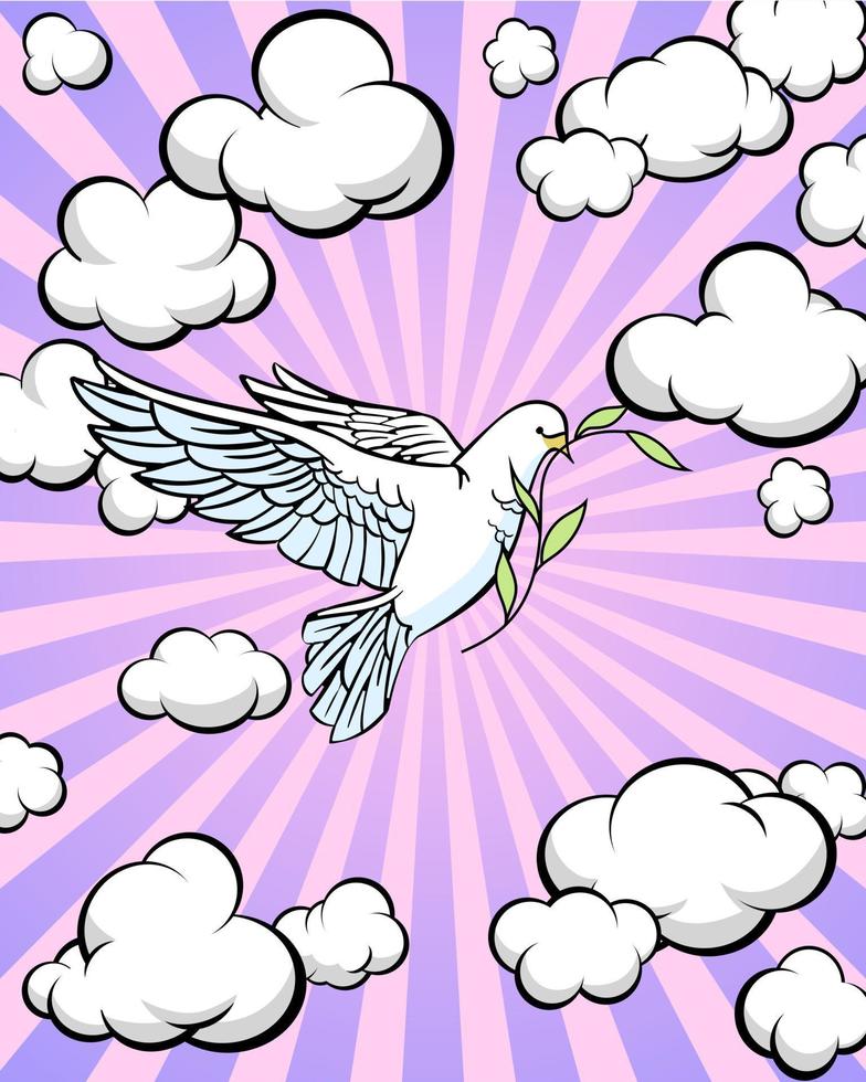 colombe blanche contre le ciel. branche d'olivier. histoire biblique. illustration vectorielle. vecteur