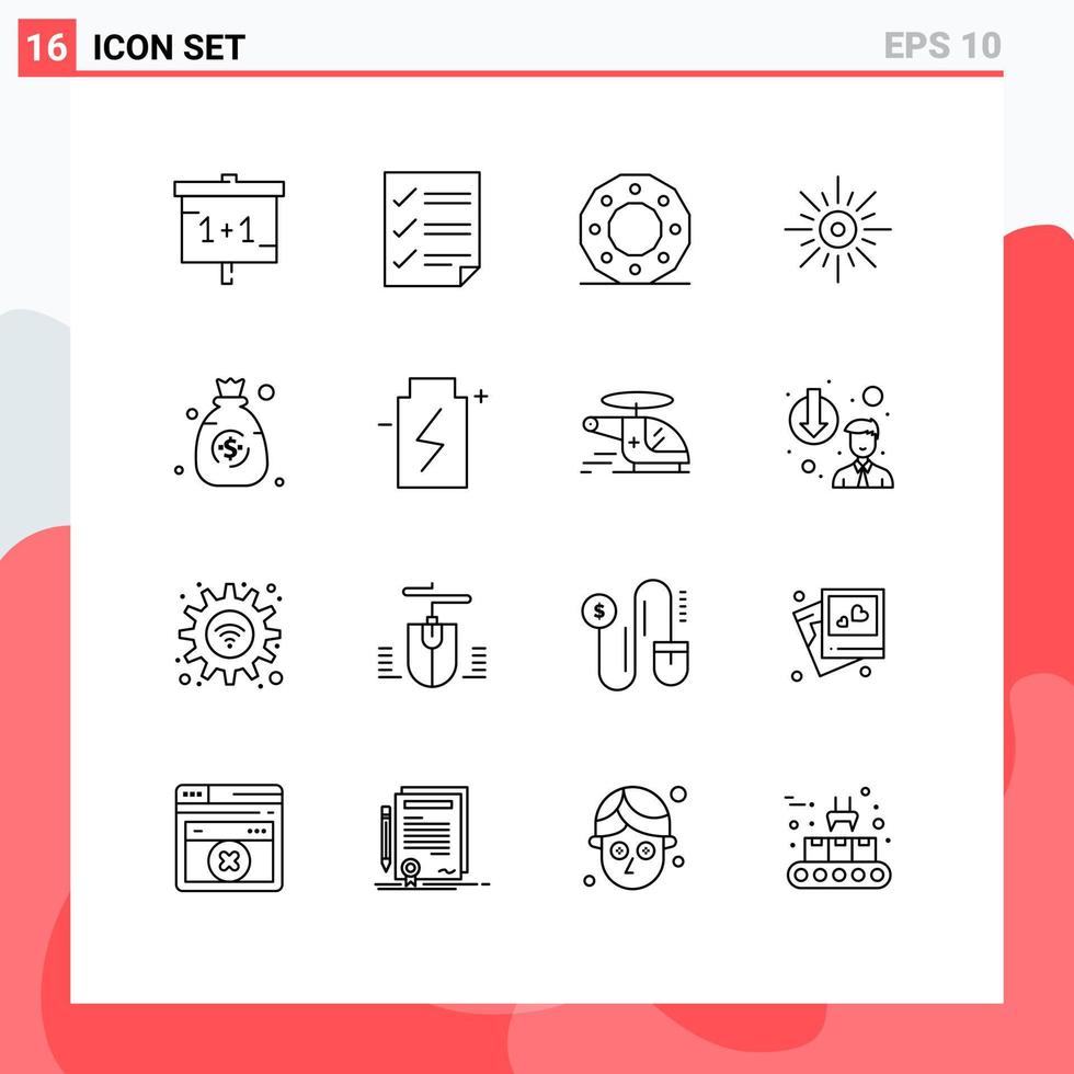 ensemble de 16 symboles d'icônes d'interface utilisateur modernes signes pour la luminosité rapport de lumière vacances au soleil éléments de conception vectoriels modifiables vecteur