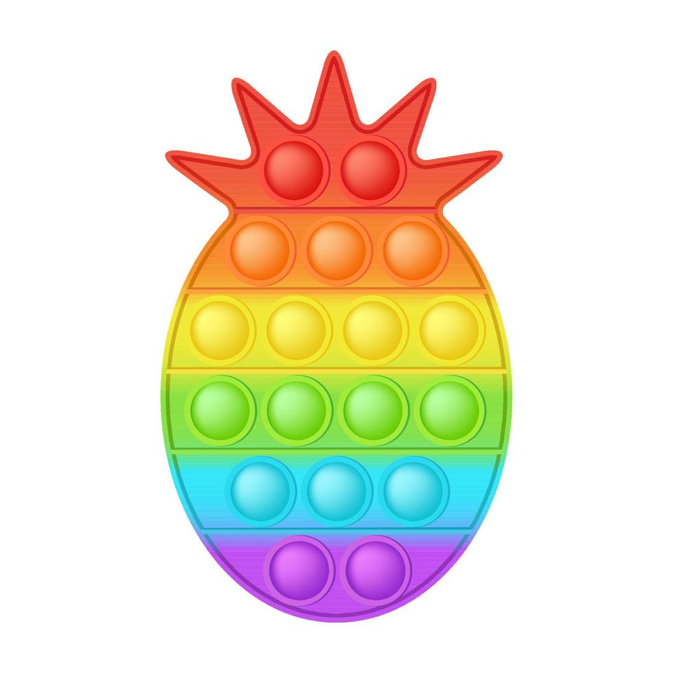 popping toy jouet en silicone ananas arc-en-ciel lumineux pour les fidgets. jouet de développement sensoriel à bulles addictif pour les doigts des enfants. illustration vectorielle isolée vecteur