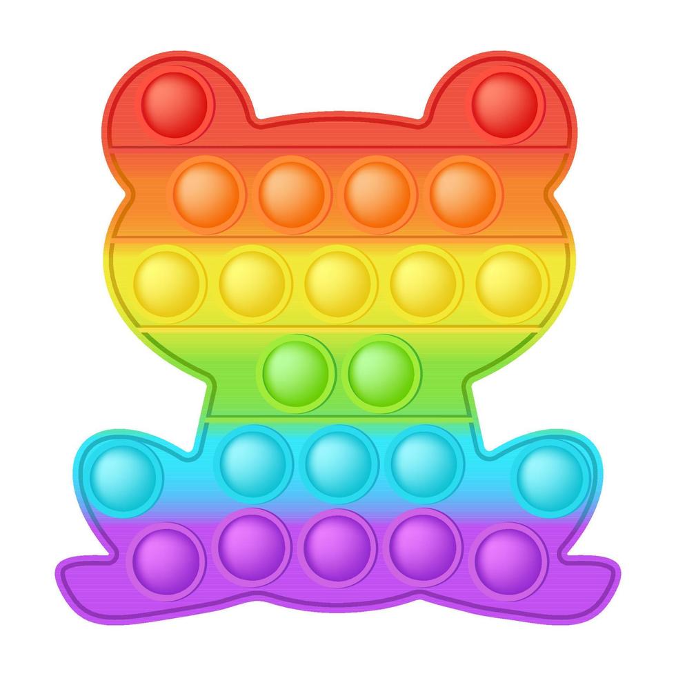 popping toy jouet en silicone grenouille arc-en-ciel lumineux pour les fidgets. jouet de développement sensoriel à bulles addictif pour les doigts des enfants. illustration vectorielle isolée vecteur