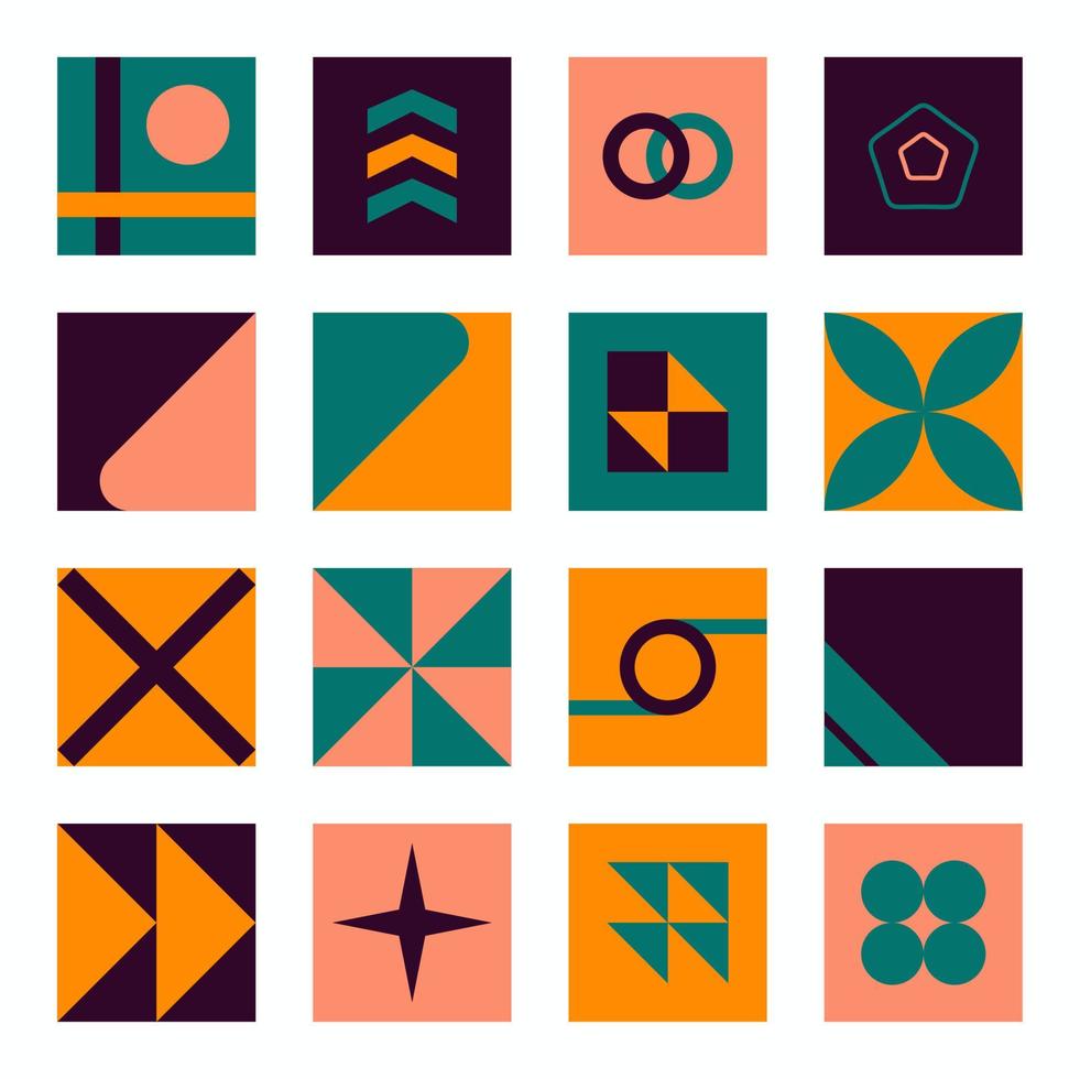 éléments bauhaus. formes abstraites géométriques modernes dans un style minimal. formes de base de brutalisme, lignes, yeux, cercles et motifs, ensemble de vecteurs d'art. figures colorées et conception simple de points. vecteur