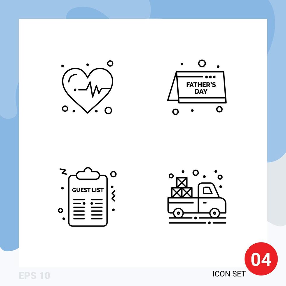 groupe de 4 couleurs plates remplies modernes définies pour les éléments de conception vectoriels modifiables du transporteur de la fête des pères du calendrier médical vecteur
