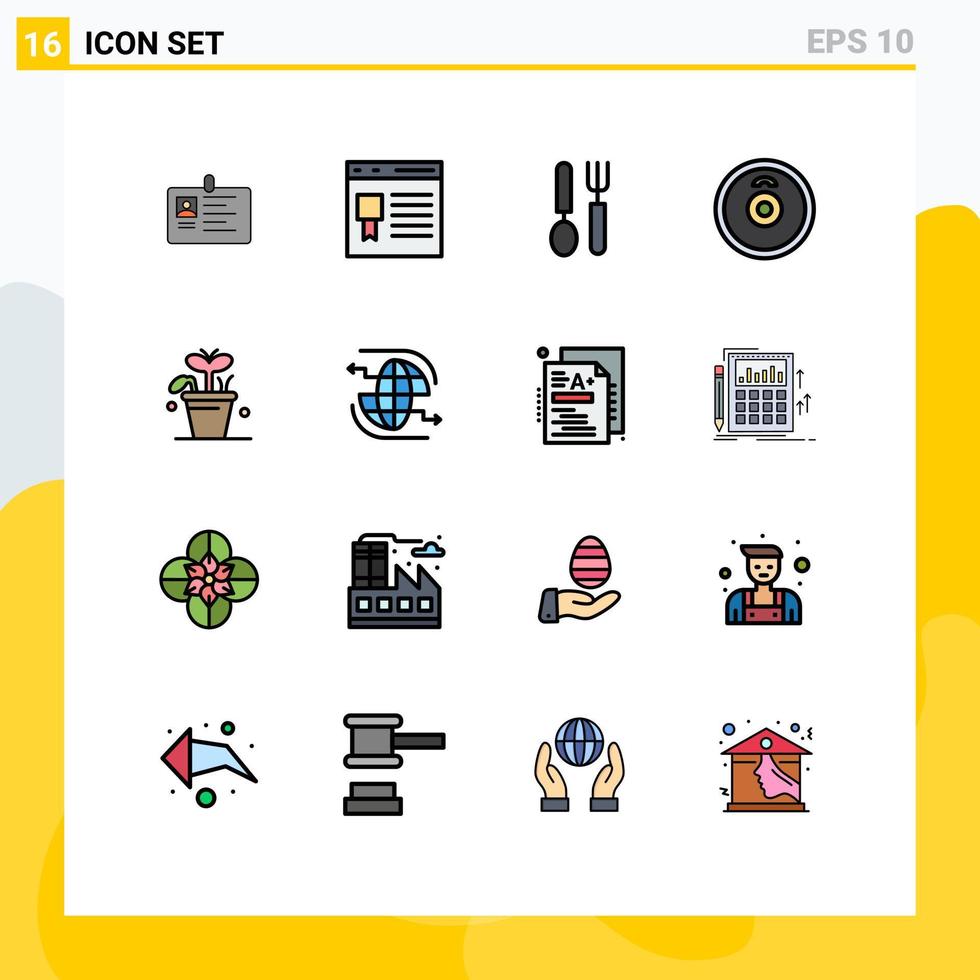 interface mobile ligne remplie de couleurs plates ensemble de 16 pictogrammes d'assiettes restaurant développer des couverts à vaisselle éléments de conception vectoriels créatifs modifiables vecteur