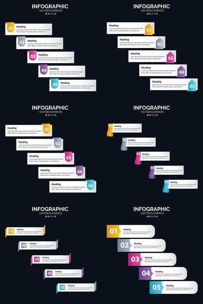 vecteur 6 infographie pack présentation modèle de diapositive 5 étapes cycle diagrammes et chronologies