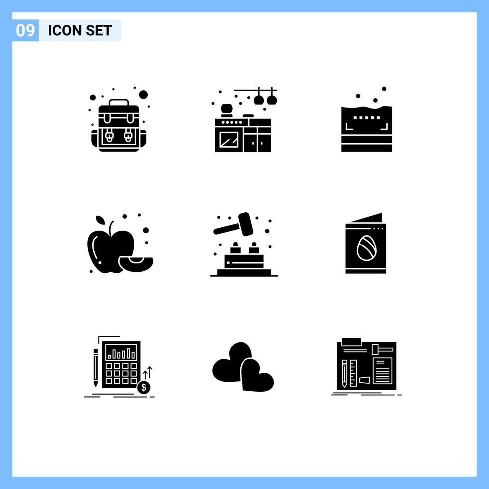 groupe de 9 glyphes solides modernes définis pour la carte de pâques jeu de salle de bain frapper une taupe éléments de conception vectoriels modifiables vecteur