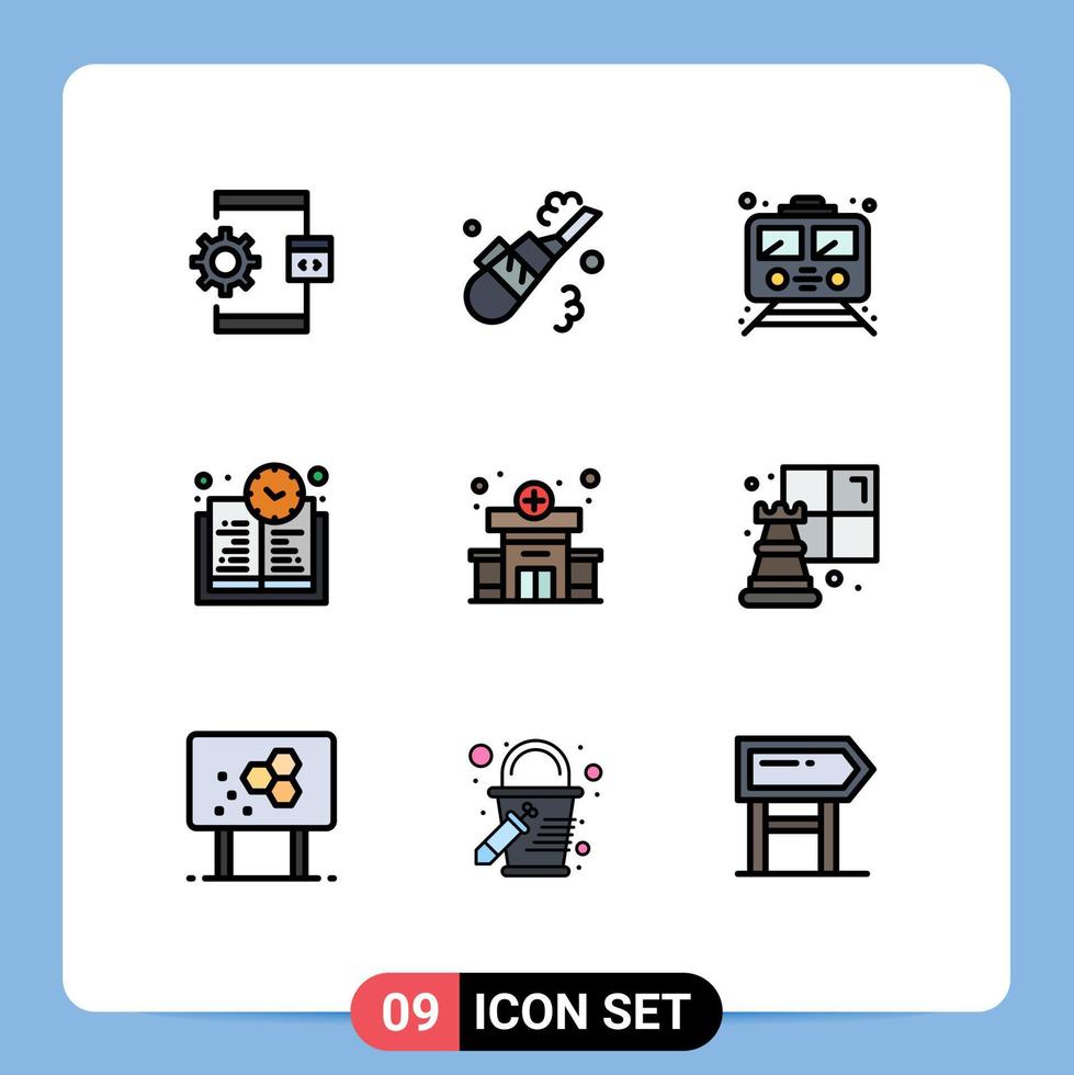 ensemble de 9 symboles d'icônes d'interface utilisateur modernes signes pour l'éducation clinique temps tuyau livre temps transport éléments de conception vectoriels modifiables vecteur