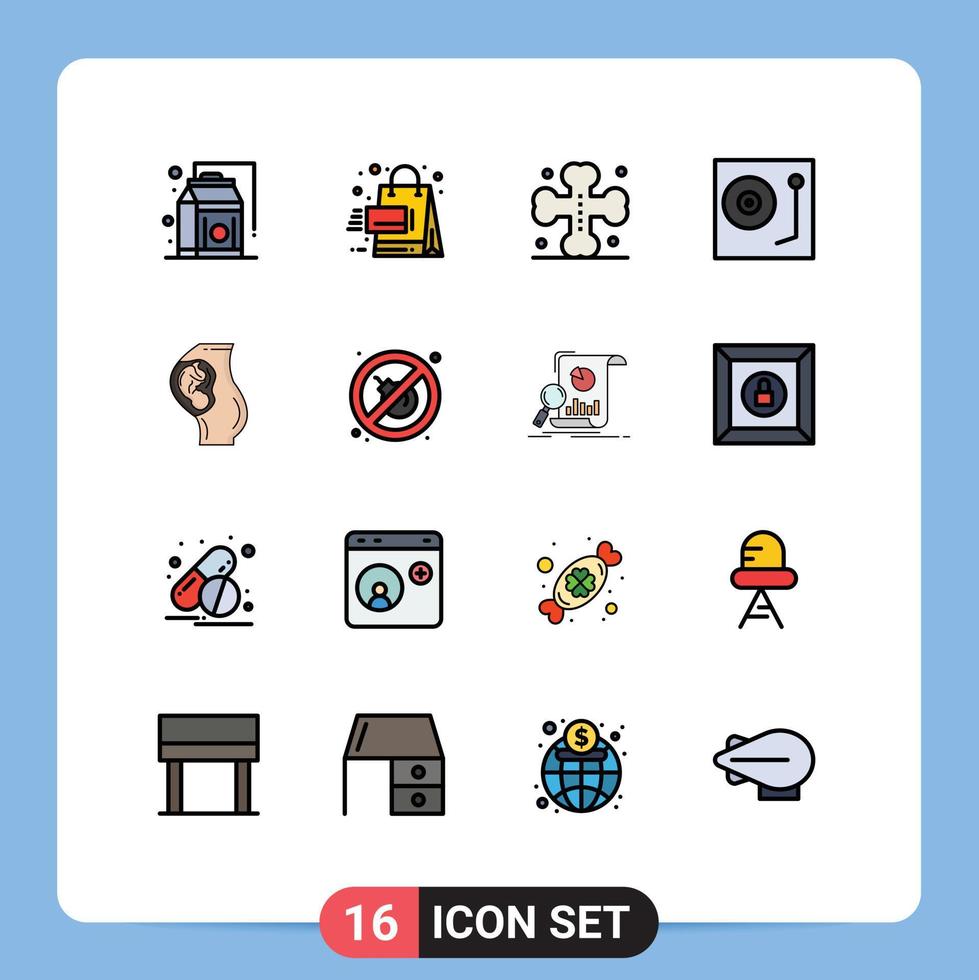 interface mobile ligne remplie de couleurs plates ensemble de 16 pictogrammes de la grossesse tourne-disque chauves-souris appareils de musique éléments de conception vectoriels créatifs modifiables vecteur