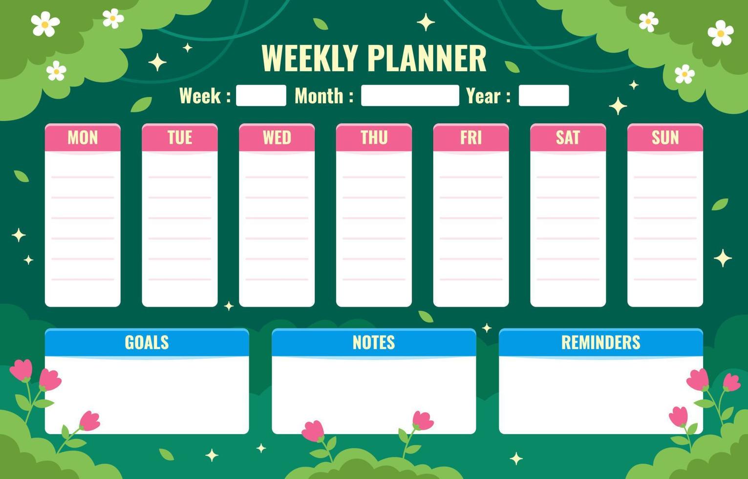 modèle de planificateur hebdomadaire à thème floral vecteur
