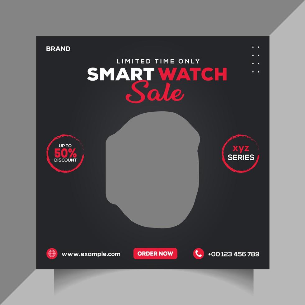 modèle de remise de vente de montre-bracelet. smartwatch produit vente vecteur de publication de médias sociaux. conception de modèle de publicité de produit de gadget. modèle promotionnel d'entreprise d'horloge. vecteur libre