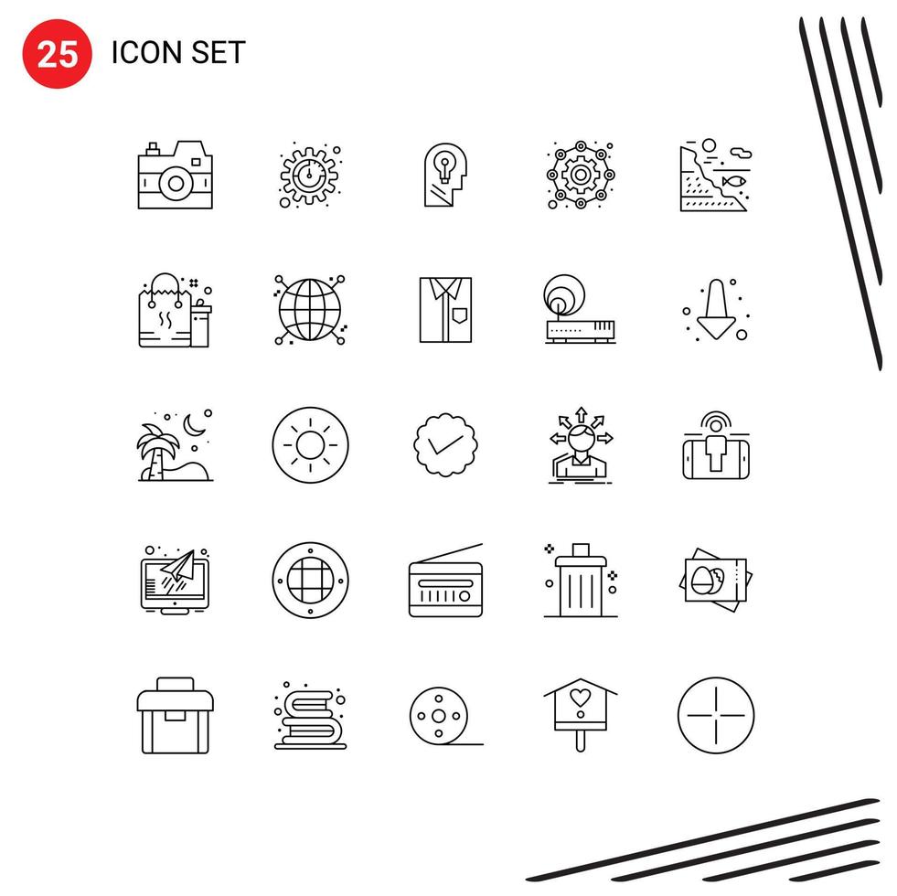 Pack de 25 lignes d'interface utilisateur de signes et symboles modernes d'éléments de conception vectorielle modifiables d'affiliation de tête de travail de l'eau vecteur