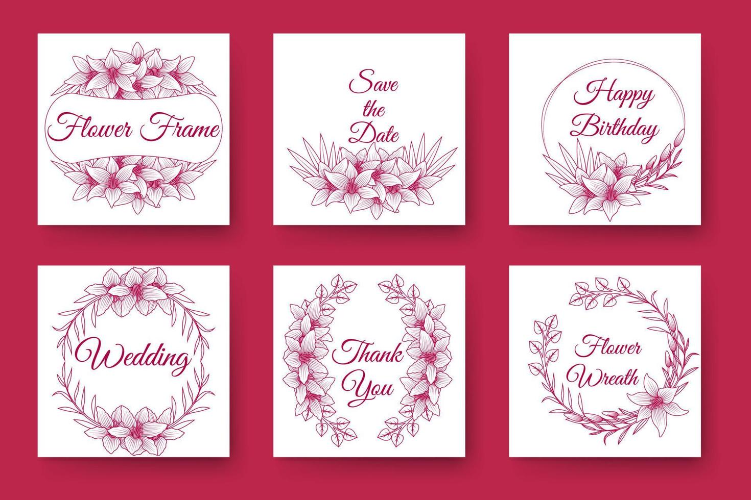 conception de cadre d'invitation de mariage fleurs et guirlande florale avec des arrière-plans élégants viva magenta vecteur