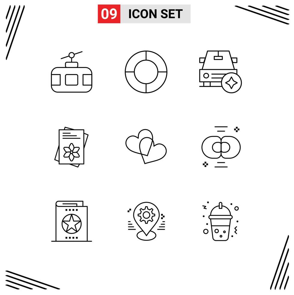9 contours vectoriels thématiques et symboles modifiables de graines de fleurs de voiture de printemps coeur éléments de conception vectoriels modifiables vecteur