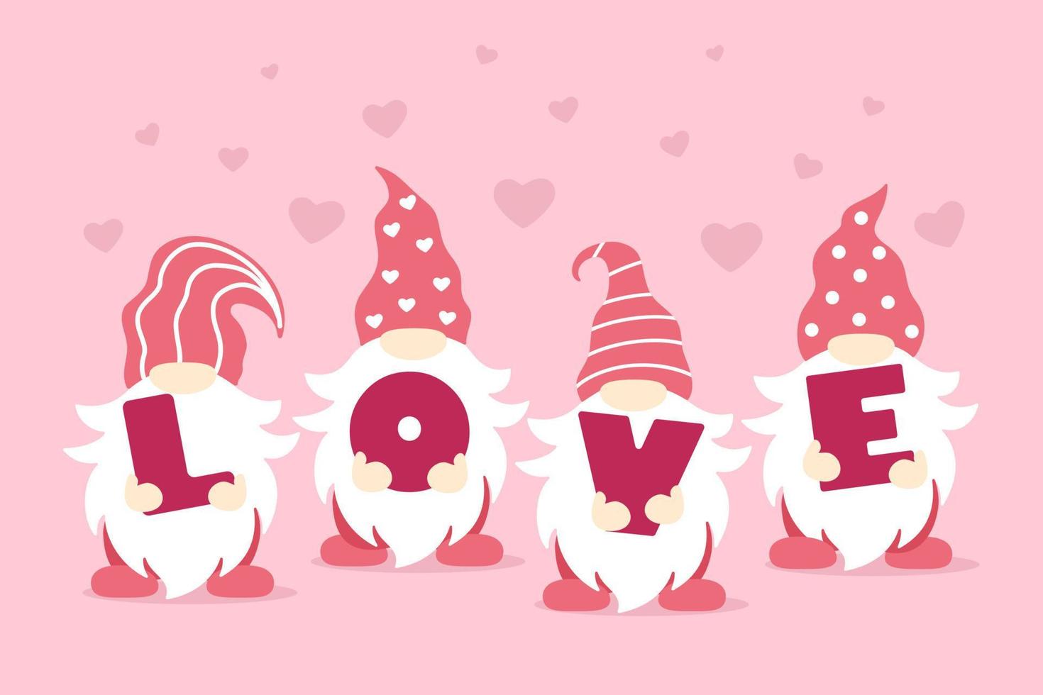 mignon gnome de la saint-valentin avec des lettres d'amour. conception de la saint valentin. illustration vectorielle isolée sur fond rose. vecteur