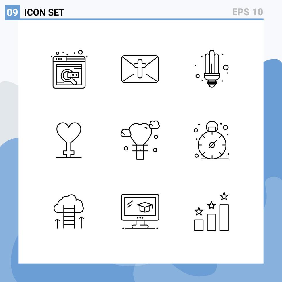 ensemble de 9 symboles d'icônes d'interface utilisateur modernes signes pour mariage ballon ampoule symbole coeur éléments de conception vectoriels modifiables vecteur