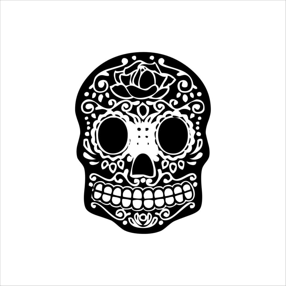 vecteur de crâne mexicain avec motif. croquis de conception de tatouage de crâne de style de tatouage old school. illustration en noir et blanc. illustration de crâne mexicain