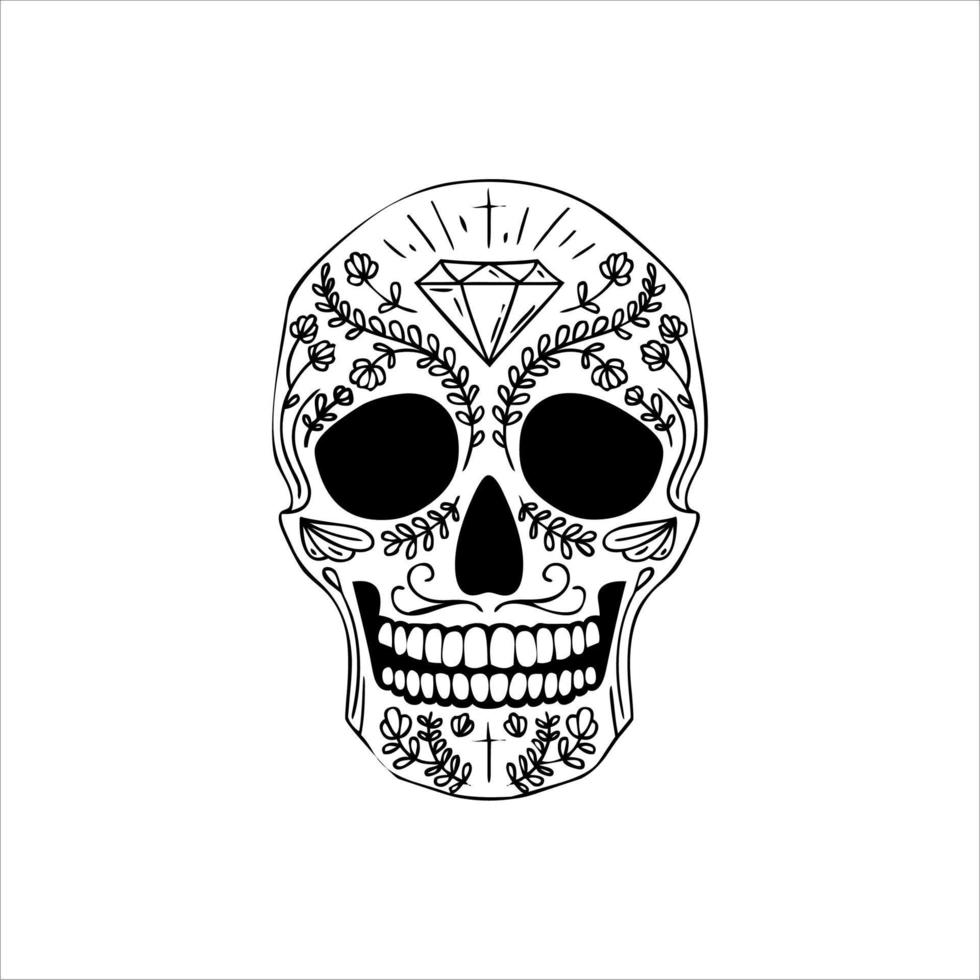 vecteur de crâne mexicain avec motif. croquis de conception de tatouage de crâne de style de tatouage old school. illustration en noir et blanc. illustration de crâne mexicain