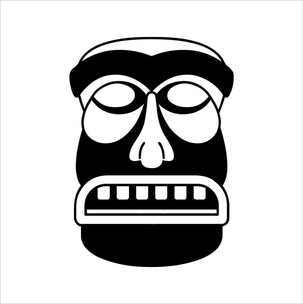 silhouette de l'icône de l'idole tiki. illustration simple d'une icône d'idole tiki pour la conception de sites Web isolée sur fond blanc, masque en bois tribal tiki, plante exotique tropicale et planche de bambou. Hawaï traditionnel vecteur