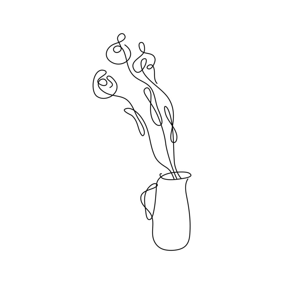 dessin au trait minimaliste de bouquet de fleurs, adapté à la décoration murale, aux cartes de voeux, aux cartes de visite, aux tasses, aux autocollants vecteur