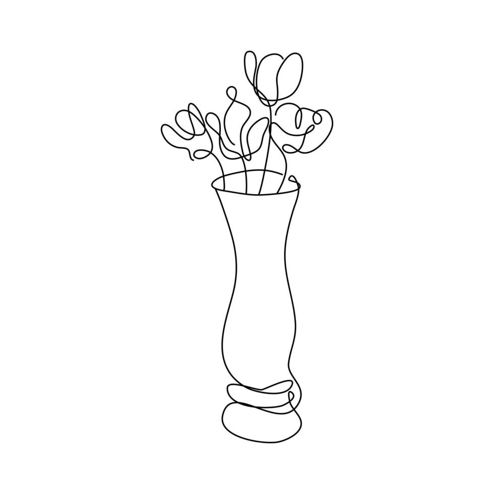 dessin au trait minimaliste de bouquet de fleurs, adapté à la décoration murale, aux cartes de voeux, aux cartes de visite, aux tasses, aux autocollants vecteur