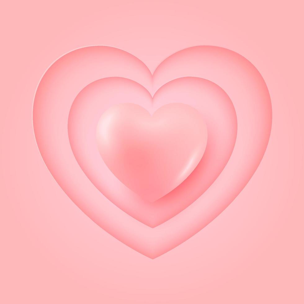ballons en forme de coeur d'amour 3d réalistes. éléments de la saint-valentin ou de la fête des mères isolés sur fond rose vecteur