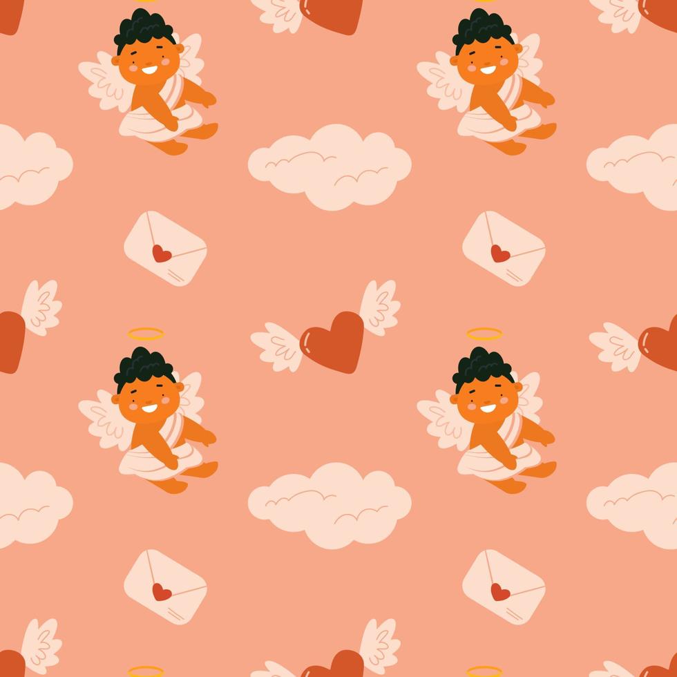 modèle sans couture avec nuages et cupidons. conception répétitive mignonne pour le textile et les tissus. illustration vectorielle. vecteur