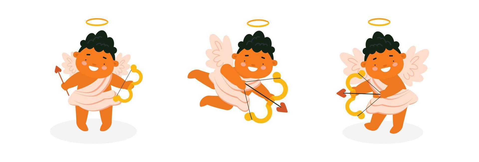 mignon bébé cupidon avec flèche et arc. jeu de caractères archer ange. illustration vectorielle pour st. carte de saint valentin, impression, conception de produits pour enfants. vecteur
