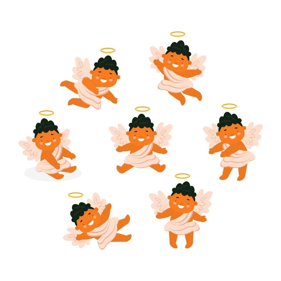 mignon bébé ange dans différentes poses. illustration vectorielle pour st. carte de saint valentin, impression, conception de produits pour enfants. vecteur