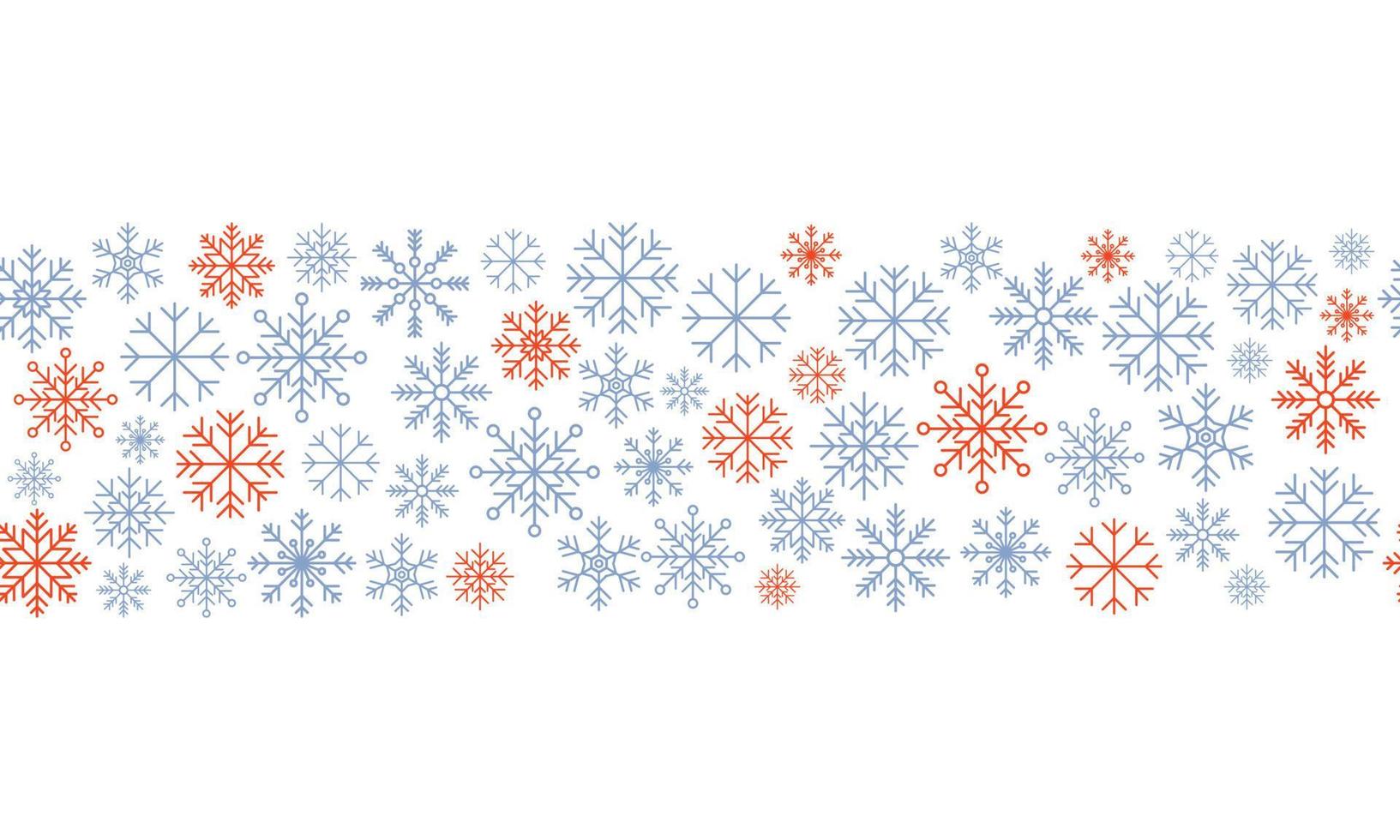 bordure transparente de flocon de neige. modèle sans couture de flocons de neige. fond de répétition de chutes de neige. thème des vacances d'hiver. fond transparent avec des flocons de neige. illustration vectorielle vecteur