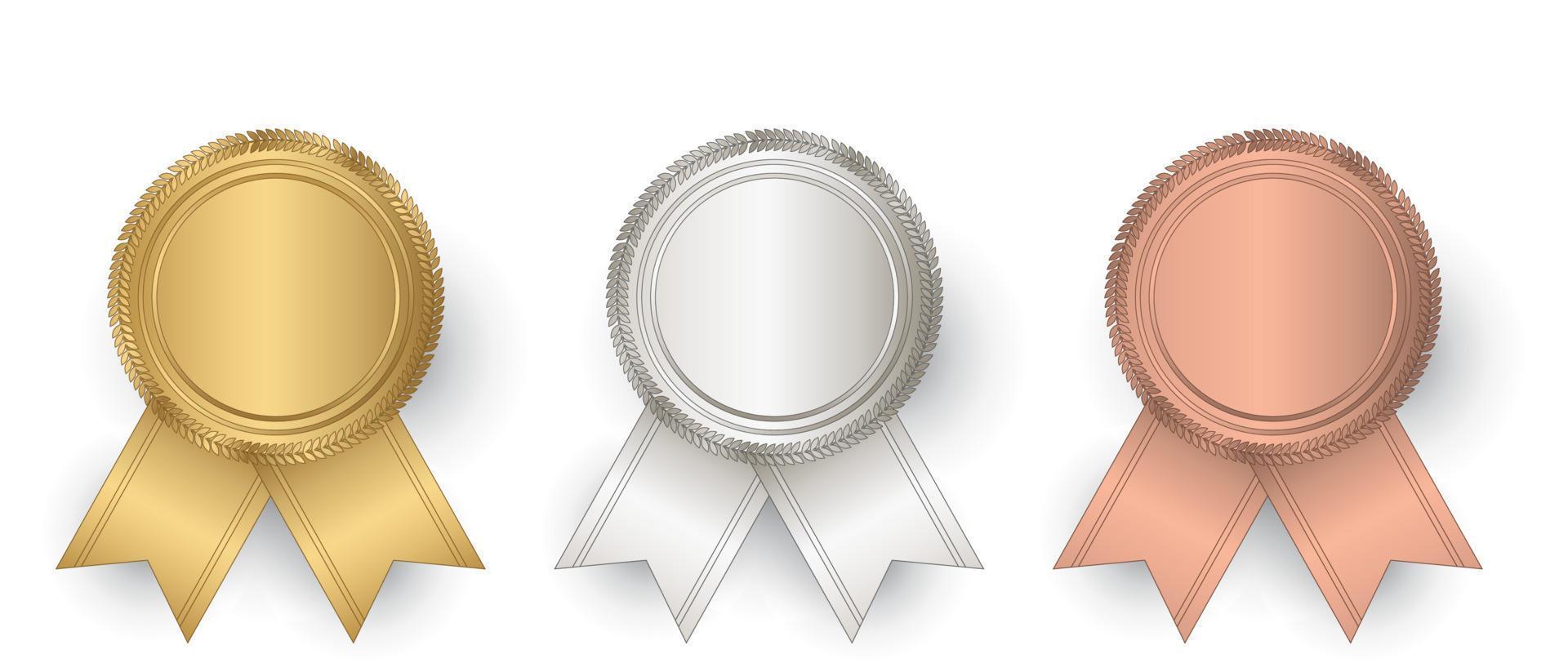 sceau d'or, d'argent et de bronze de vecteur avec des rubans. sceau de luxe. sceau blanc d'or, d'argent et de bronze. illustration vectorielle