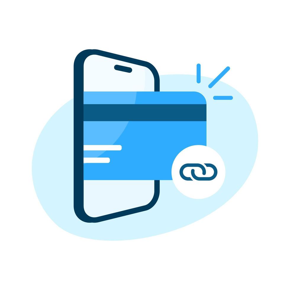 lien, connectez le compte bancaire, la carte de débit à l'illustration de concept de concept d'application smartphone vecteur de conception plate eps10. élément graphique moderne pour la page de destination, l'interface utilisateur d'état vide, l'infographie, l'icône