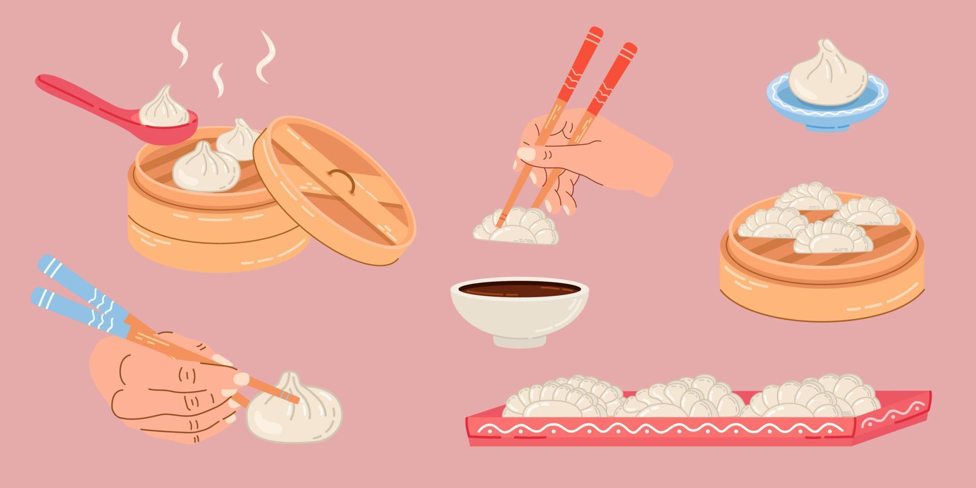 définir des illustrations de boulettes de plats nationaux chinois. vecteur