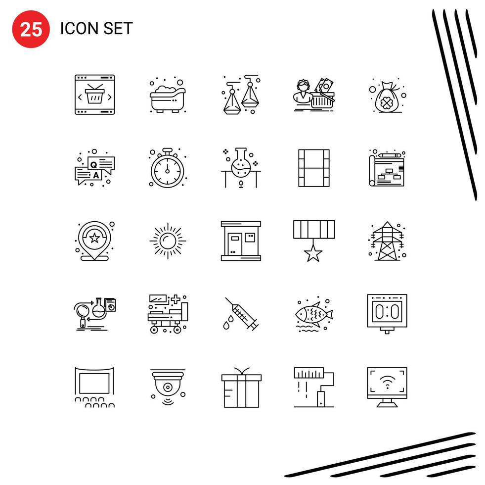 pack de lignes vectorielles modifiables de 25 lignes simples de sac shopping enfant panier salaire éléments de conception vectoriels modifiables vecteur