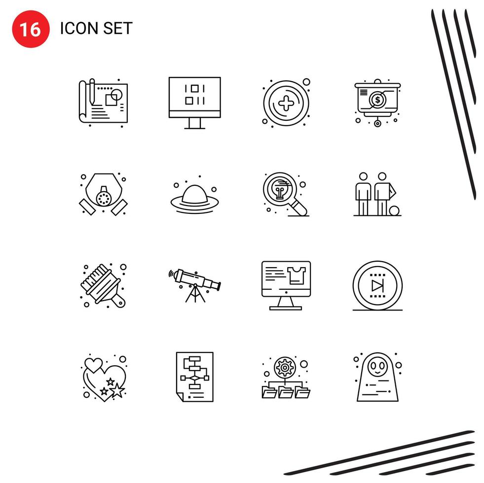 pack d'icônes vectorielles stock de 16 signes et symboles de ligne pour la pollution de la casquette plus masque argent éléments de conception vectoriels modifiables vecteur