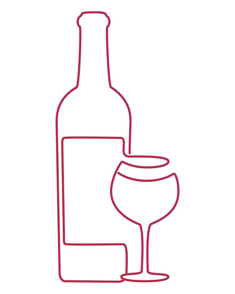 une bouteille de vin avec un verre. conception de ligne minimale. dessin au trait. illustration vectorielle. vecteur